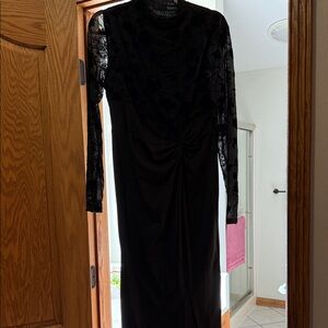 Long Sleeve Black Lace-Detail Evening Dress
